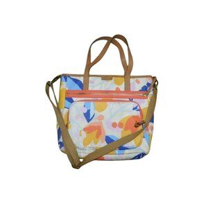 Fossil Leather Fabric Large Tote Laptop Work Bag W/Shoulder Strap